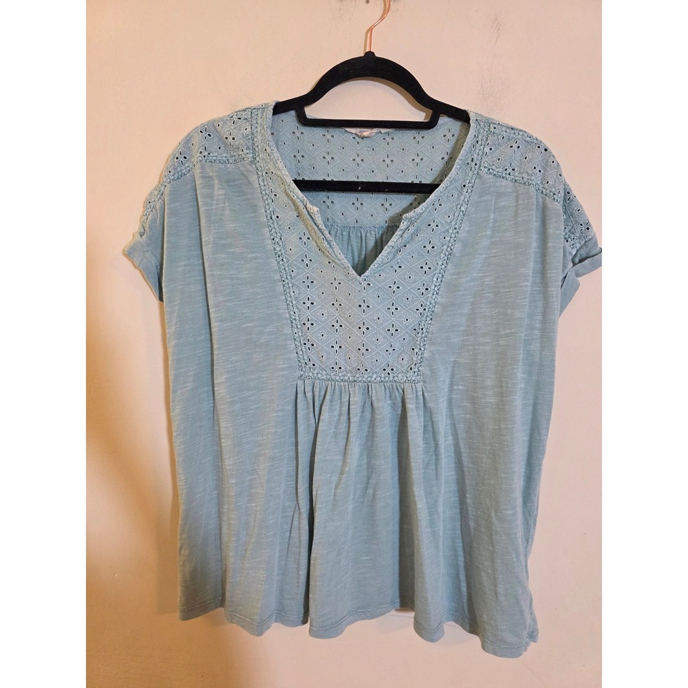 Lucky Brand Womens Eyelet Trim Split Neck T-Shirt Sage Green 7W66857 Size M - Picture 2 of 8
